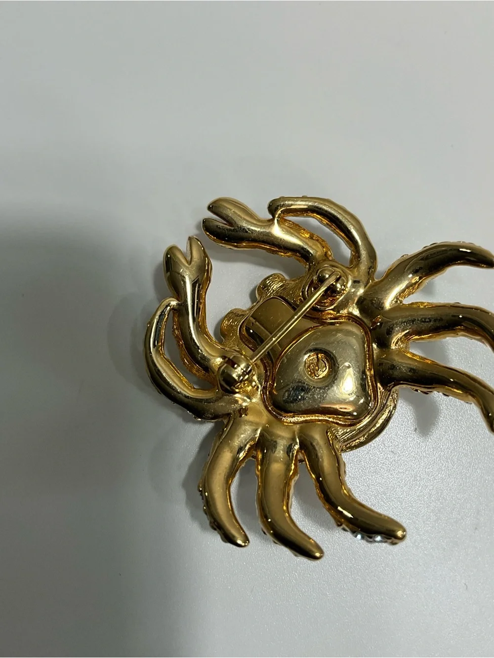 SWAROVSKI Crystal Crab Brooch Gold Tone Pave Pin Black Crystal Eyes Signed